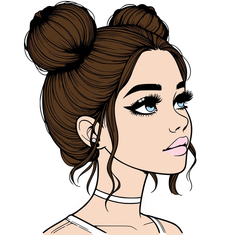 realistic girl with buns on the top of her head