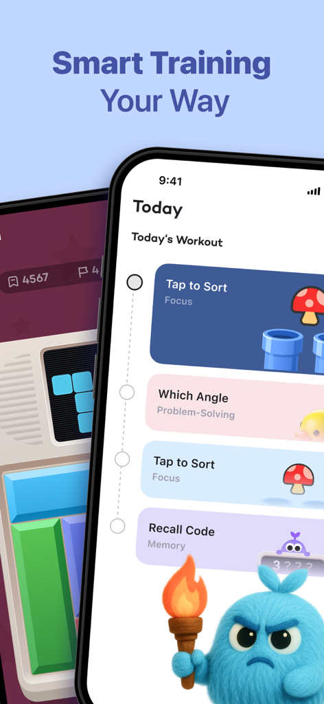 Aplicativo BrainBloom mostrando um plano de treino cerebral diário personalizado