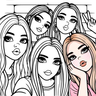 group of teen girls friends y2k up close in a selfie