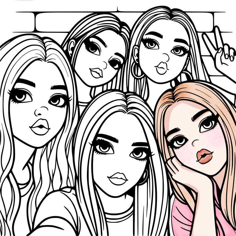 group of teen girls friends y2k up close in a selfie