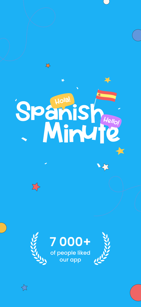 AI Spanish Minute - AI Spanish Minuteアプリの紹介画面。7000以上のユーザーからの「いいね！」とスペイン国旗のアイコンが表示されています