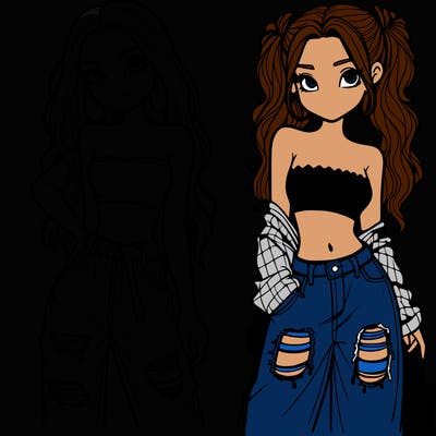 2 girls in crop tops and baggy jeans ripped