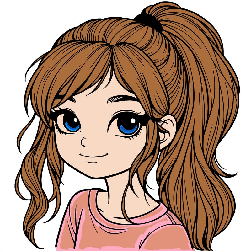 realistic girl with ponytail