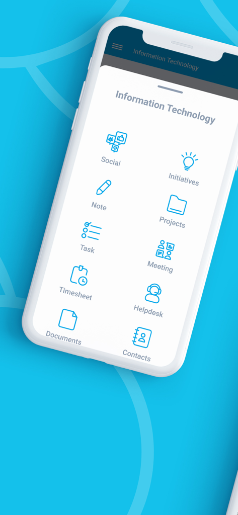 Mobile interface of RemoteApps showing business modules for Information Technology management