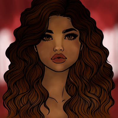 realistic girl with wavy hair and lips