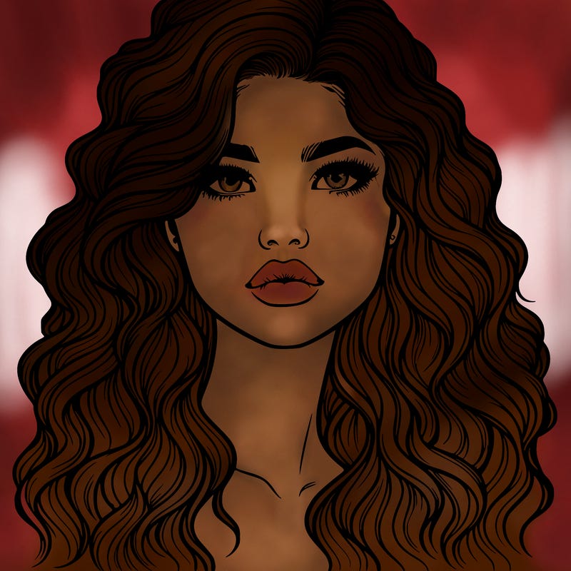 realistic girl with wavy hair and lips