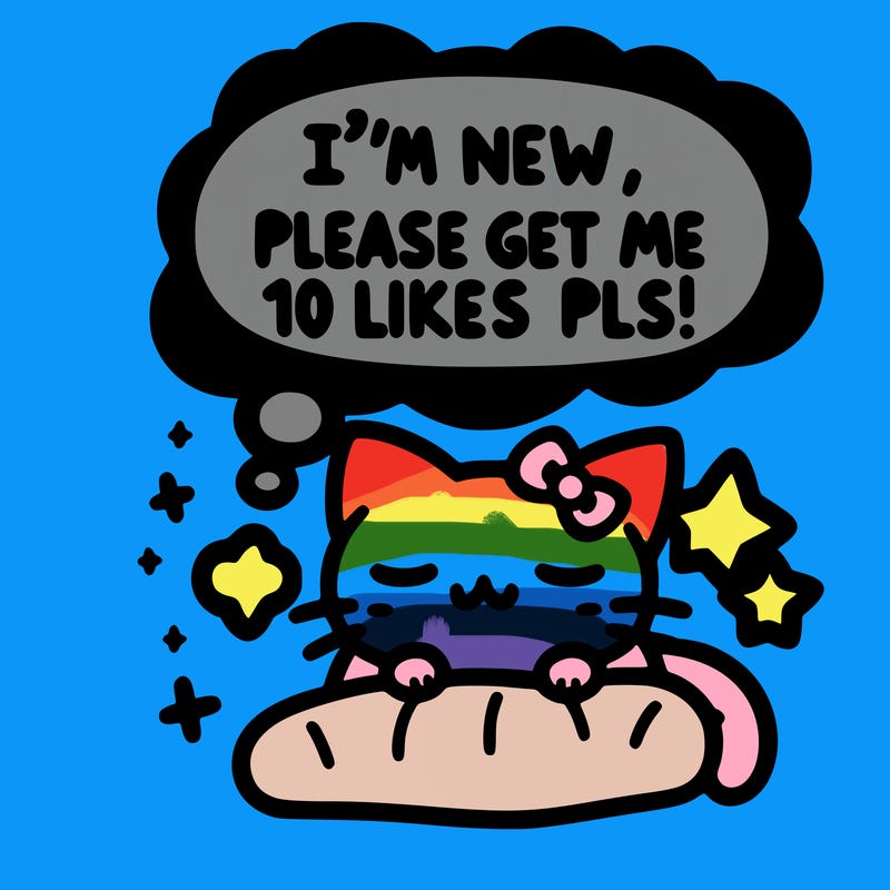 kitty taking a nap dream talking and saying "i'm new, please get me at least 10 likes pls!!"