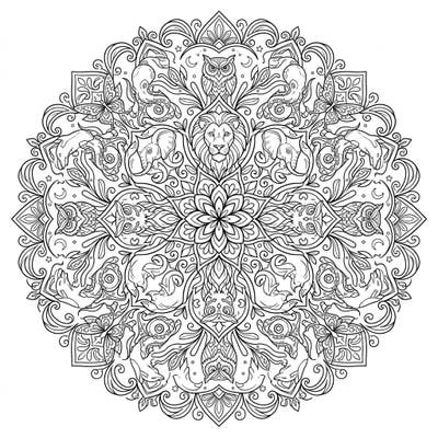 Immerse yourself in the captivating world of this Animal Mandala coloring page, where wild creatures blend seamlessly into a stunning symmetrical design. Perfect for unwinding, this intricate template offers hours of creative enjoyment for colorists of all ages.