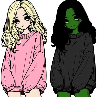 realistic girl with baggy sweater