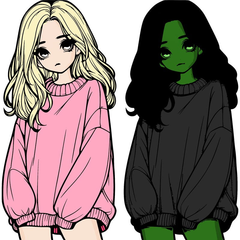 realistic girl with baggy sweater