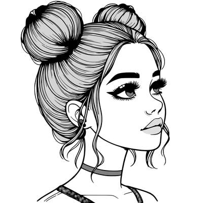 realistic girl with buns on the top of her head