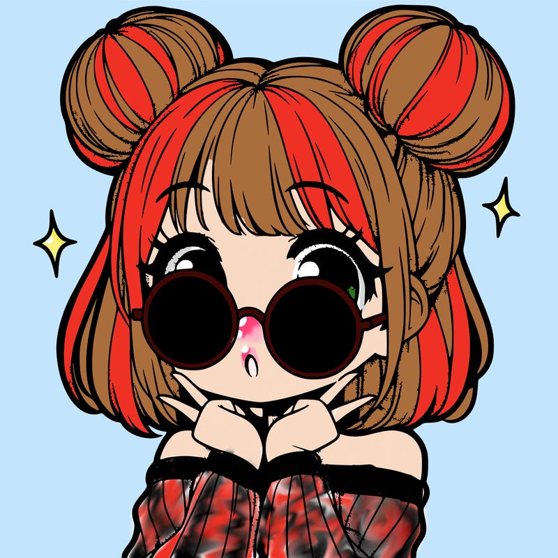 manga girl with hairbuns and sun shape sunglasses