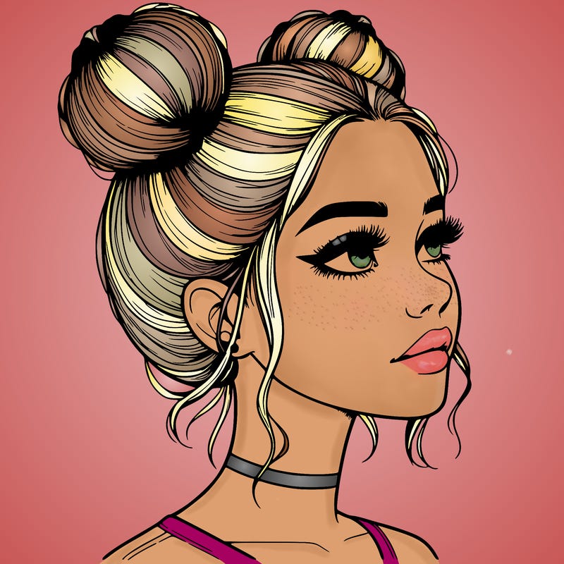 realistic girl with buns on the top of her head