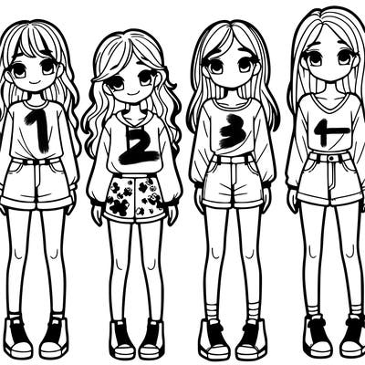 four girls at different heights