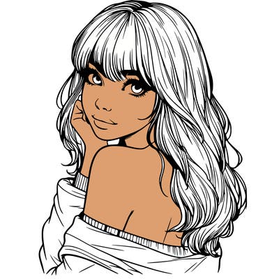 realistic girl with bangs looking over her shoulder