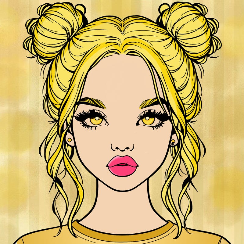 realistic girl with two buns in hair and lips