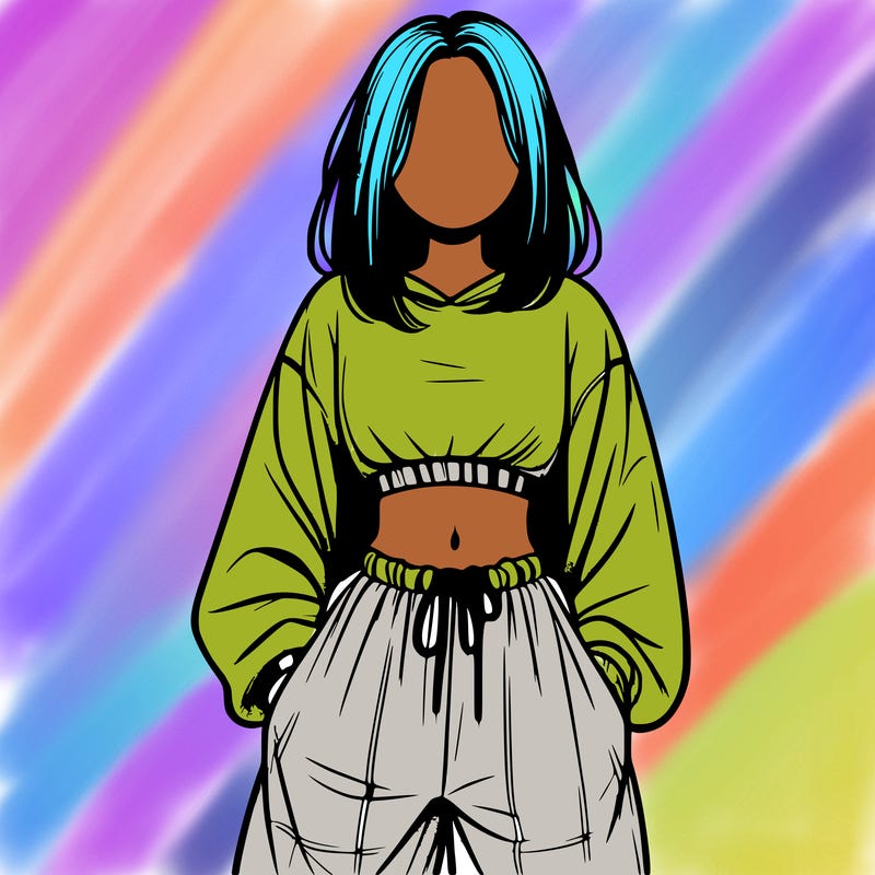 realistic girl faceless with baggy pants and a crop top