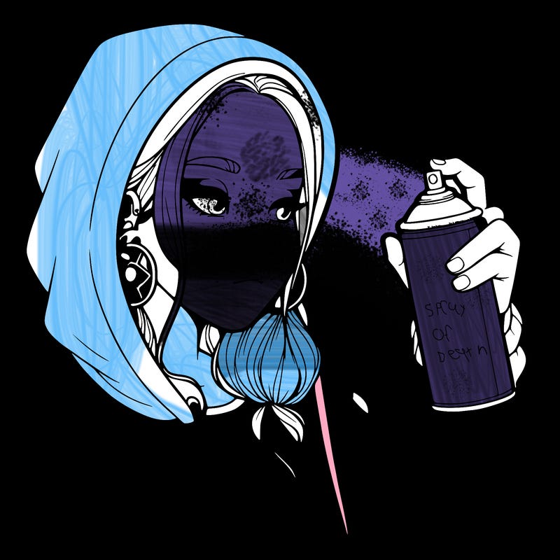 a realistic girl, spray painting