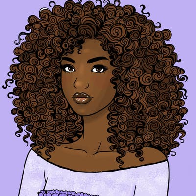 realistic woman with very curly hair