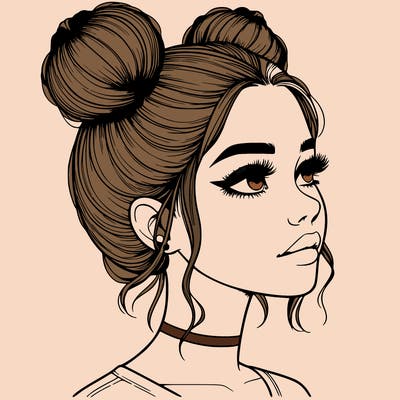realistic girl with buns on the top of her head