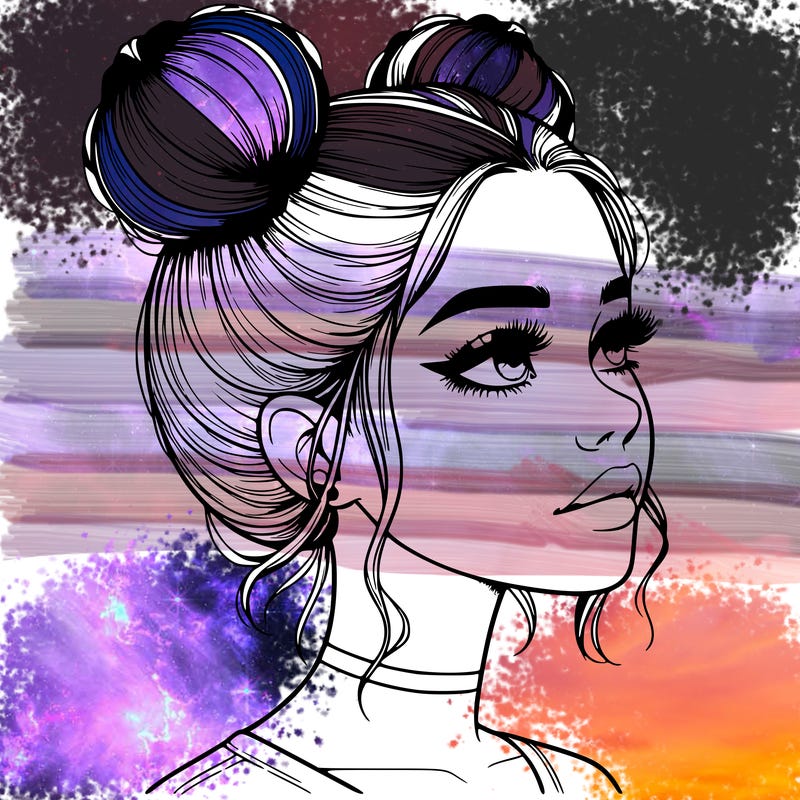 realistic girl with buns on the top of her head