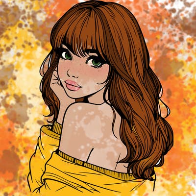 realistic girl with bangs looking over her shoulder