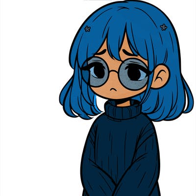 sad girl with glasses in a sweater