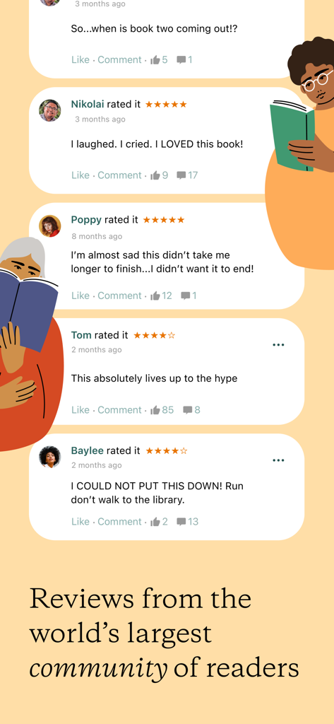 Goodreads: Book Reviews - A screen showing book reviews and star ratings from the Goodreads reader community.