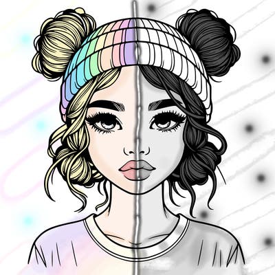 realistic girl with buns in her hair with a beanie on