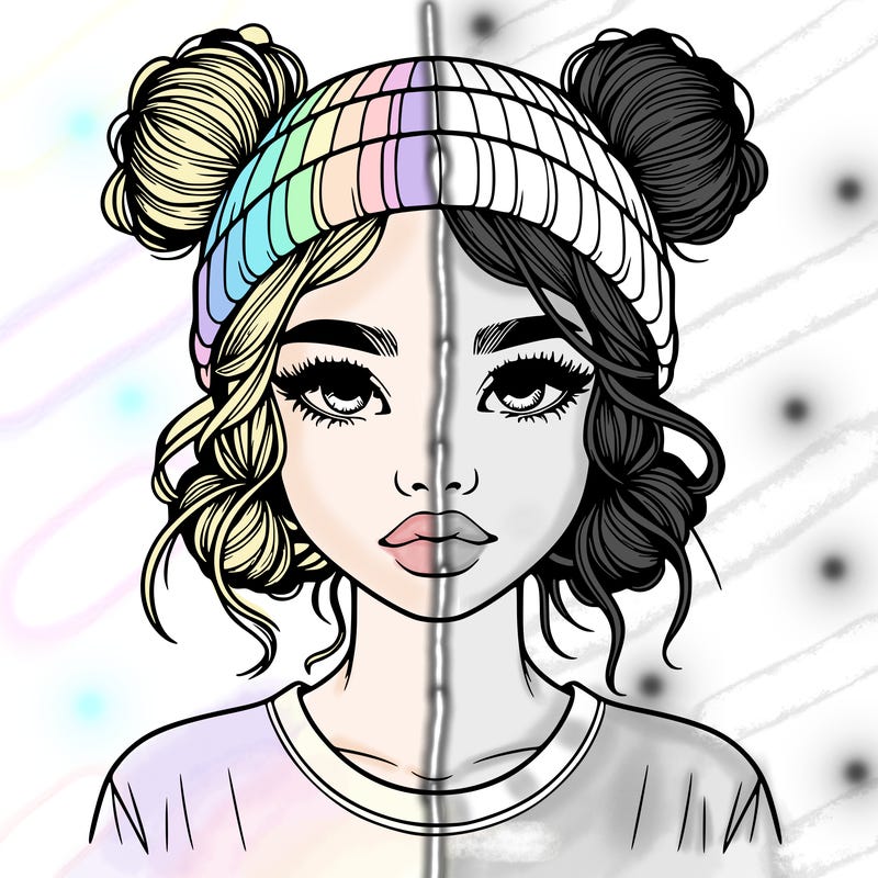 realistic girl with buns in her hair with a beanie on