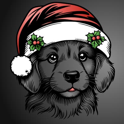 realistic dog wearing a santa hat