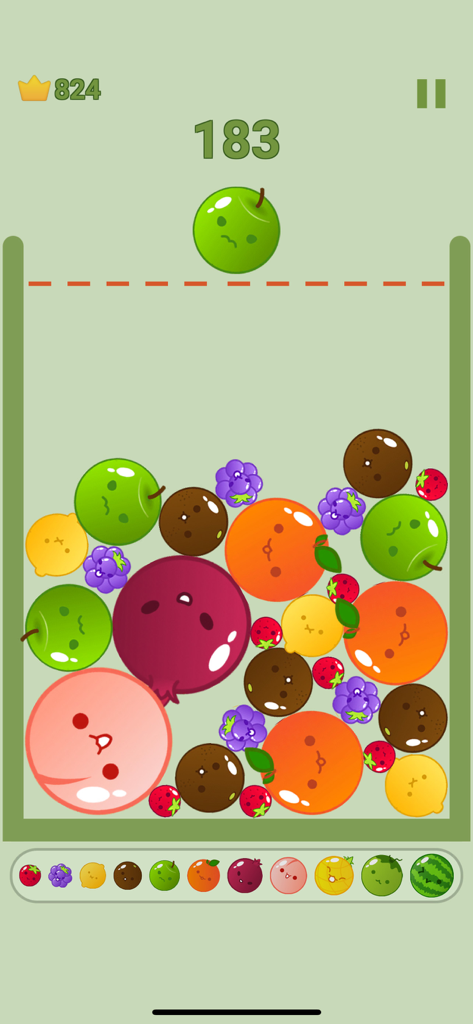 Mini Games : No Wifi Games - Fruit merge puzzle gameplay with cute cartoon fruit characters