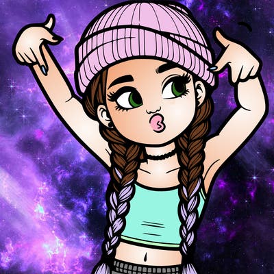realistic teenage girl with braids and a beanie and crop top doing 🫶🏼