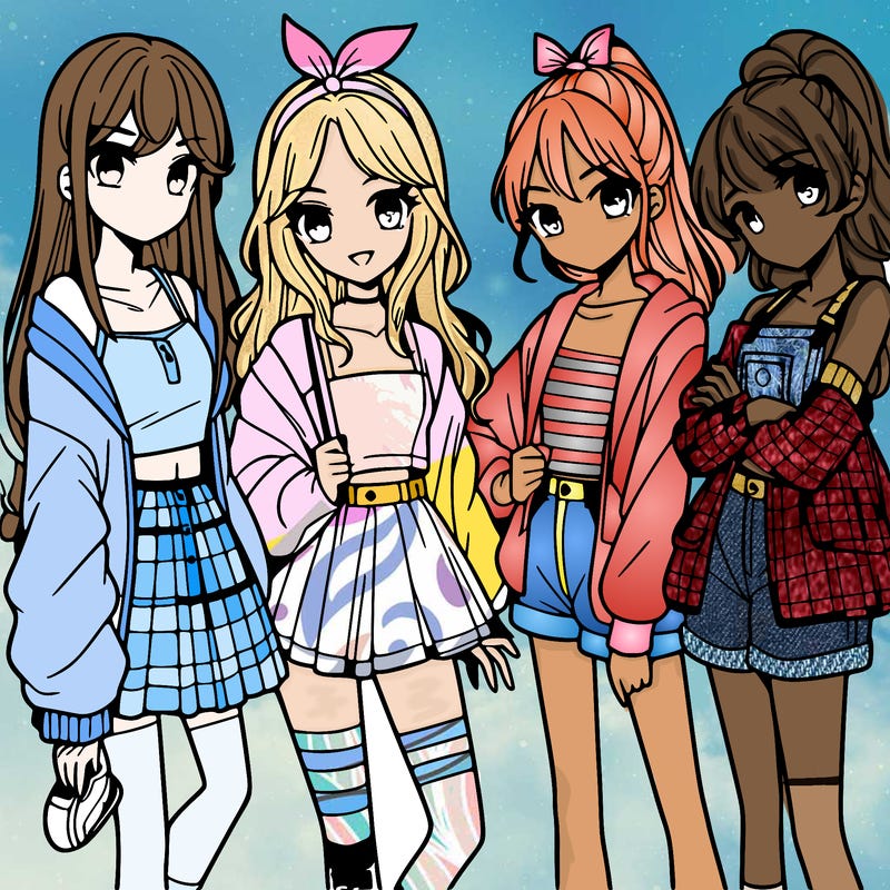 teen manga girls group of 4