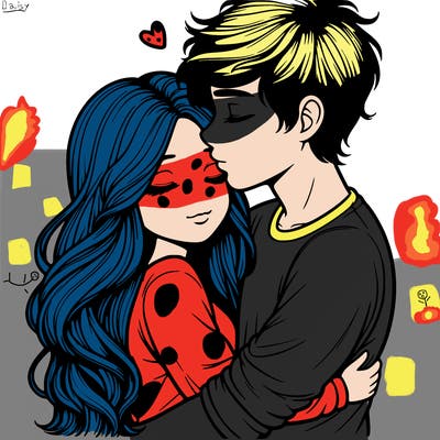 a realistic couple boy and girl hugging and kissing