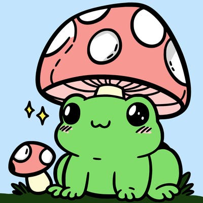 a cute frog with a mushroom hat