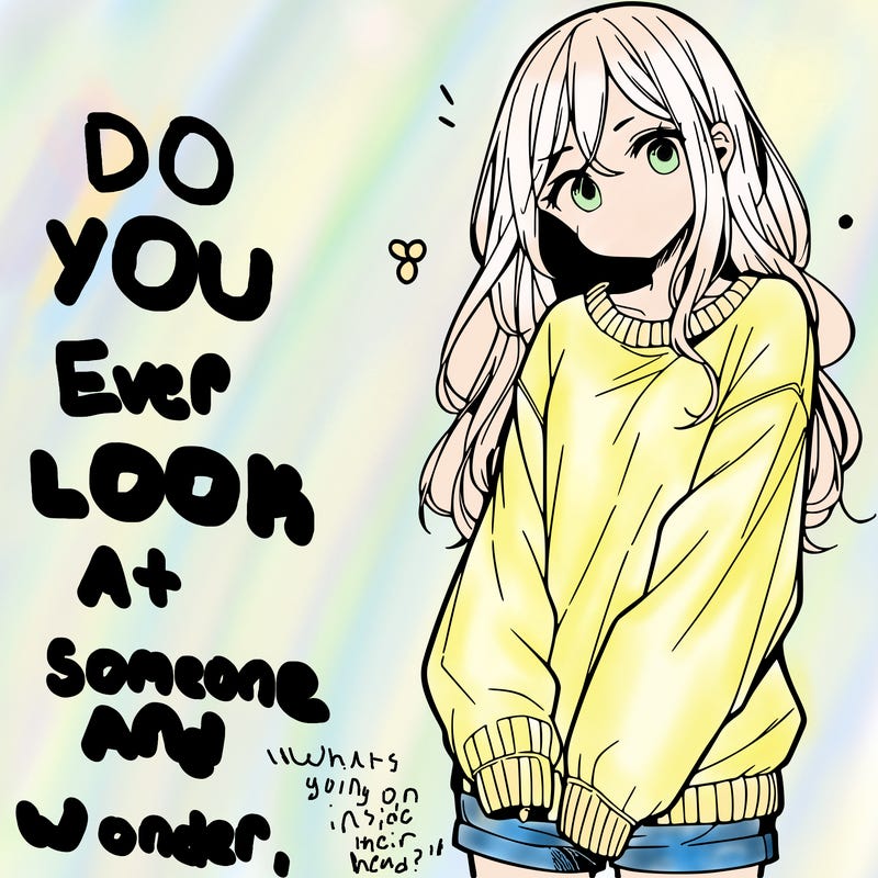 manga teen girl  in a sweater and baggy pants