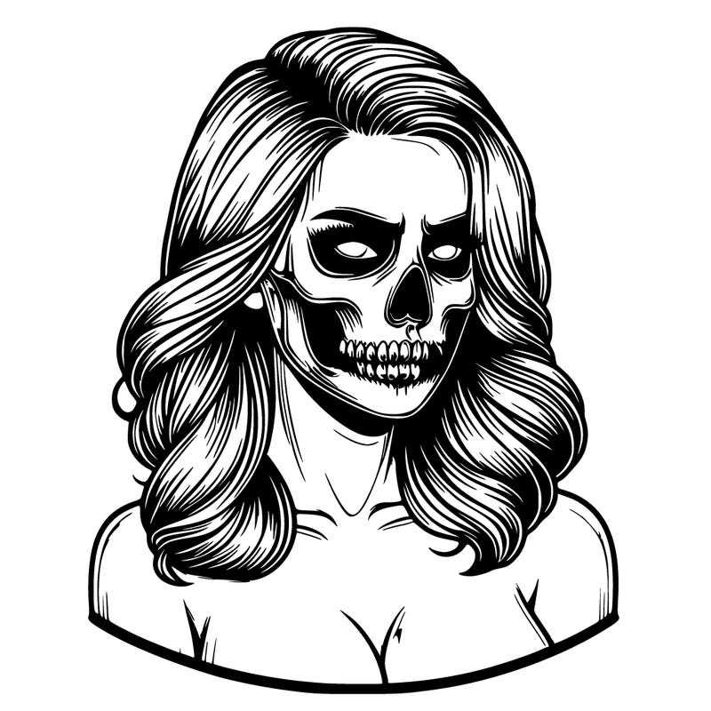 realistic woman with skull mask