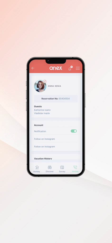 Anex Tour - Anex Tour MyTravel app user profile and reservation details screen