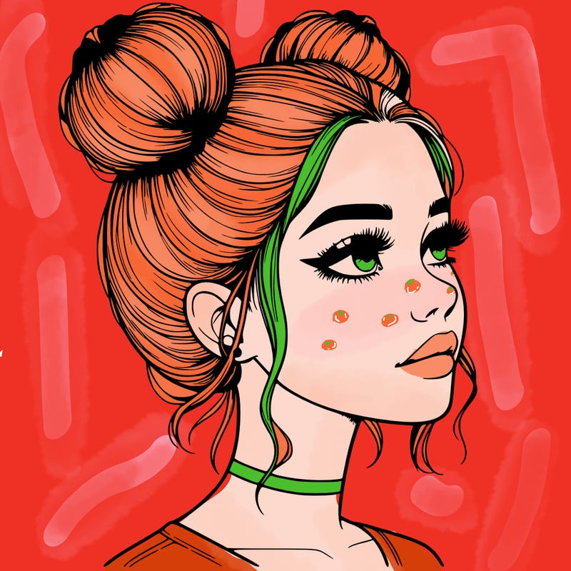 realistic girl with buns on the top of her head