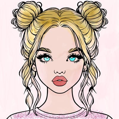 realistic girl with two buns in hair and lips