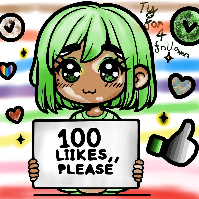 a girl with a sign saying 100 likes, please