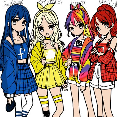 teen manga girls group of 4