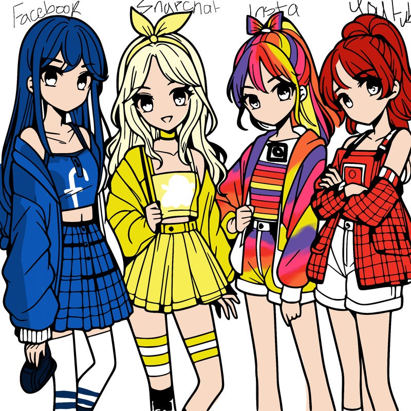teen manga girls group of 4