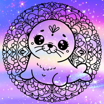 a cute baby seal mandala