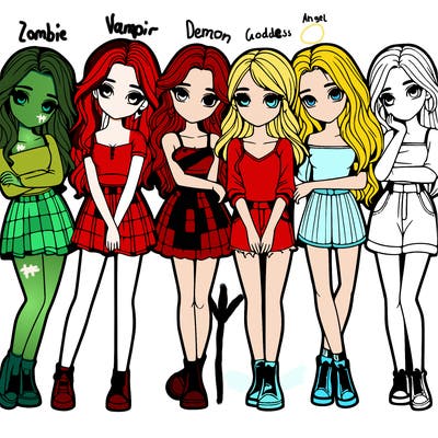 a group of girls realistic