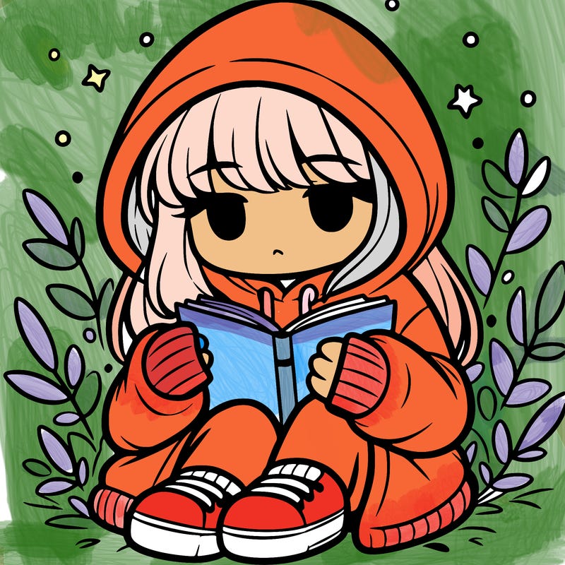 girl in oversized hoodie reading a book
