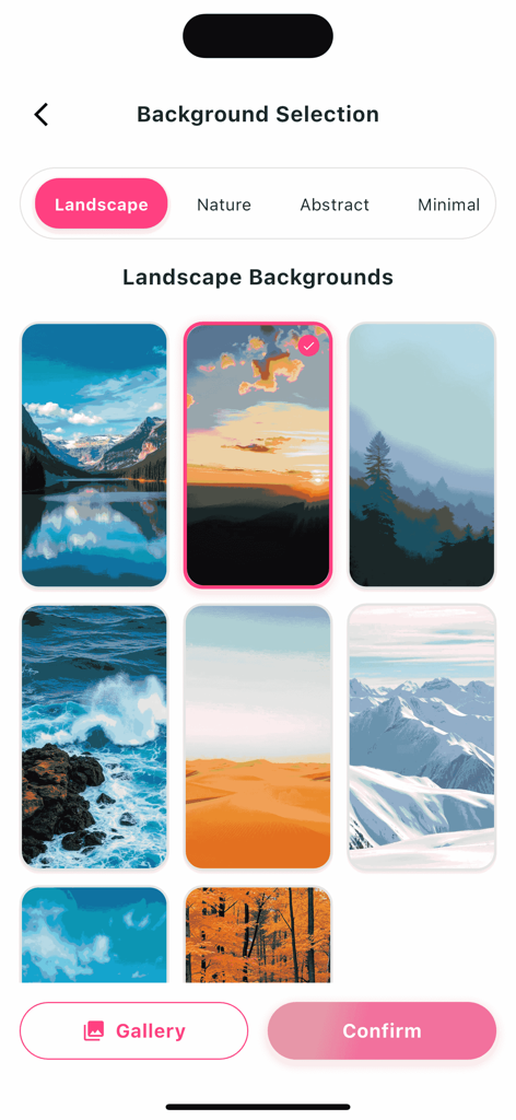 Ikream - Selection of landscape backgrounds in the Ikream mobile app