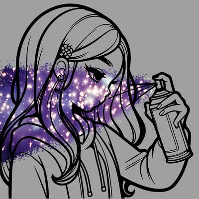 a realistic girl spray painting