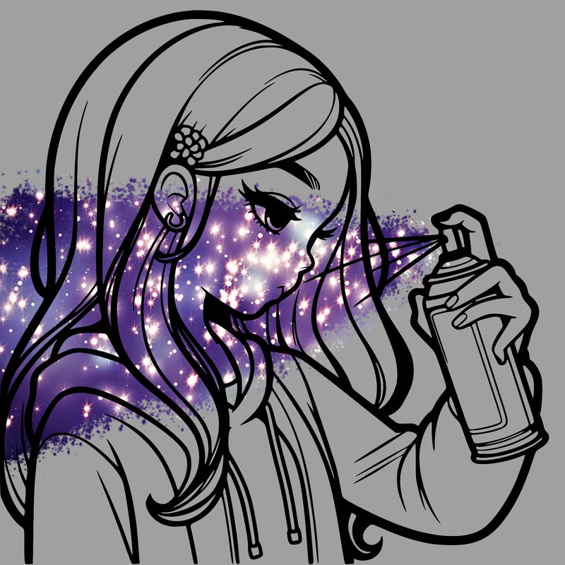 a realistic girl spray painting